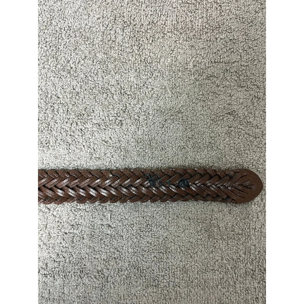Mens Brown Braided Split Leather Belt Brass Buckle Size 42 Woven Classic Casual